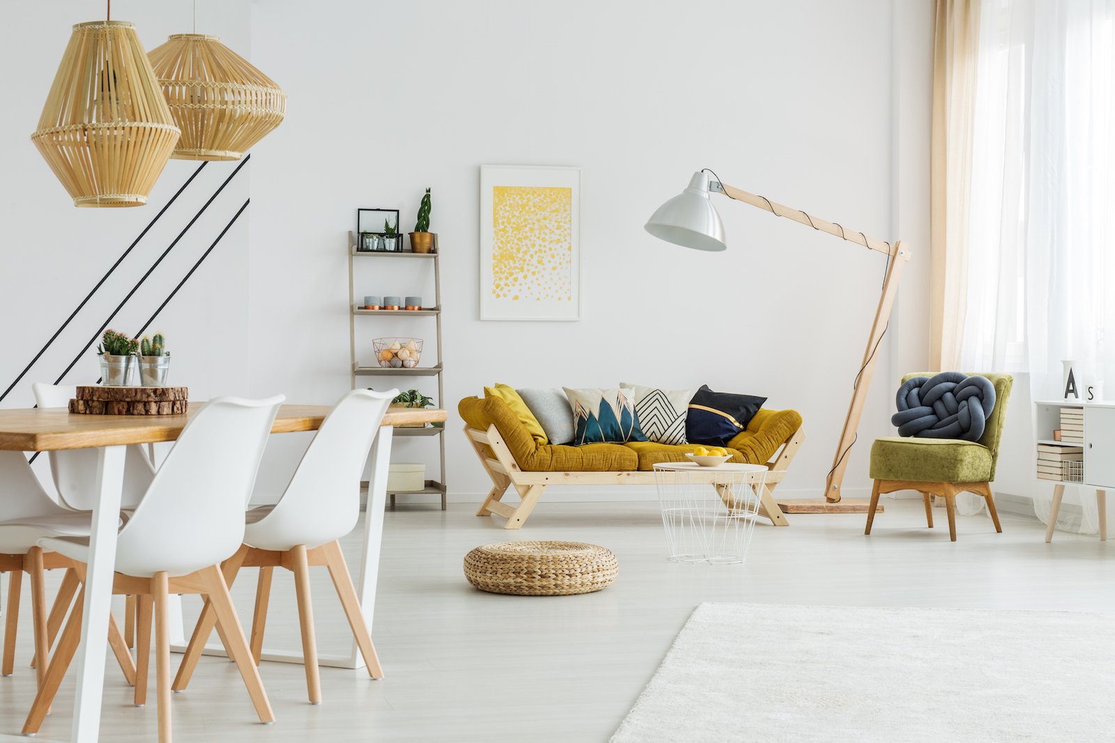 Poster above sofa Contemporary apartment