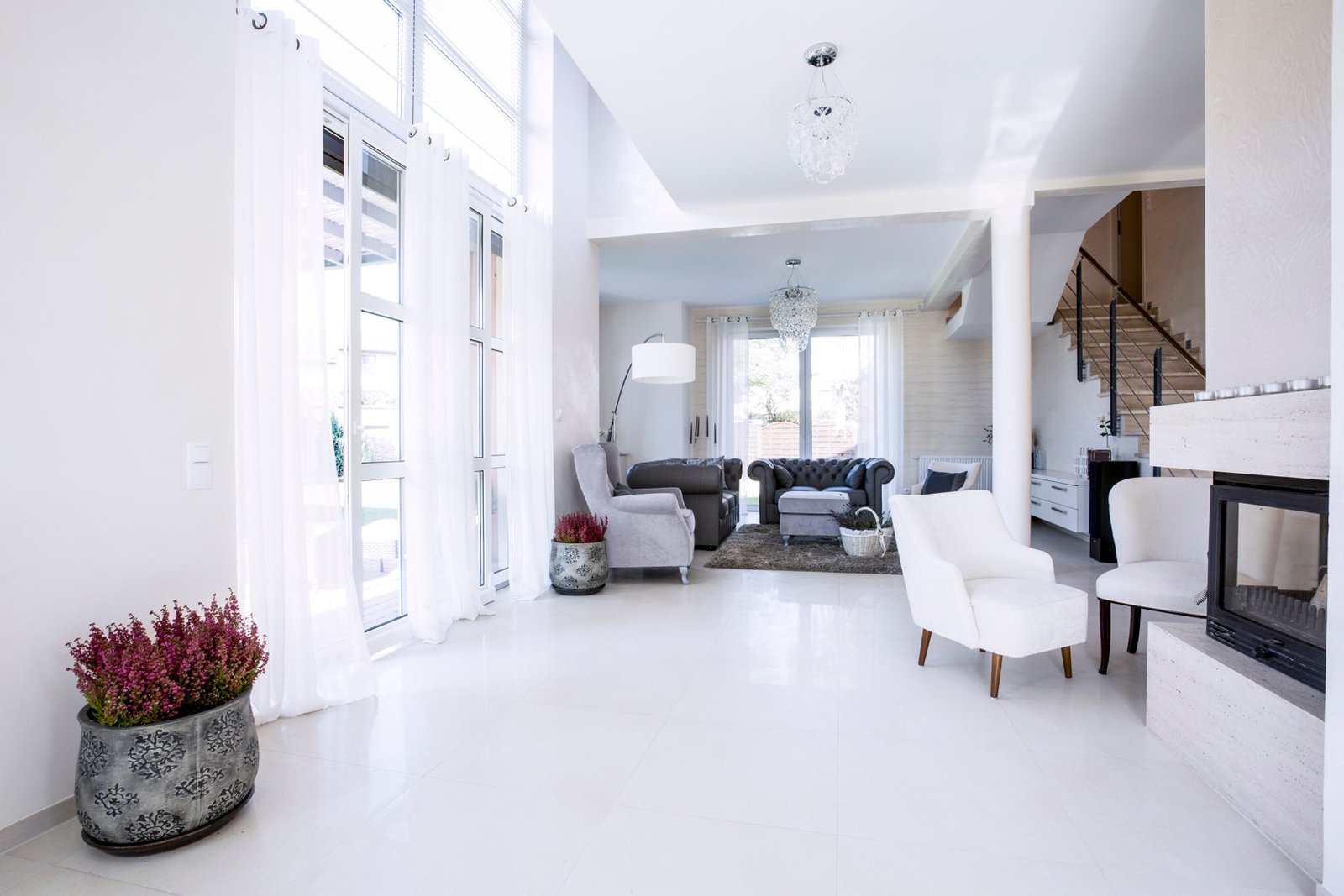 Living room with big windows Contemporary apartment